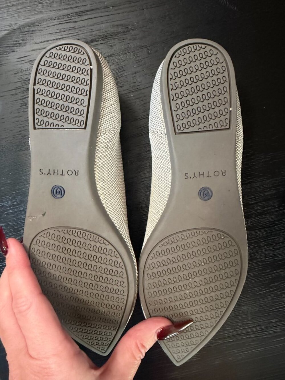 **Rothy’s Pointed-Toe Flats | Women’s Size 7 | Light Gray with Blue Trim** - Picture 3 of 5